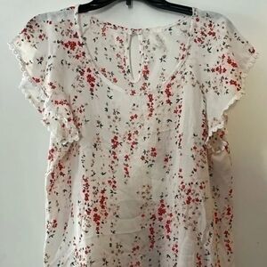 White, Red & Green Floral Sleeveless Blouse by WestMoon size Large